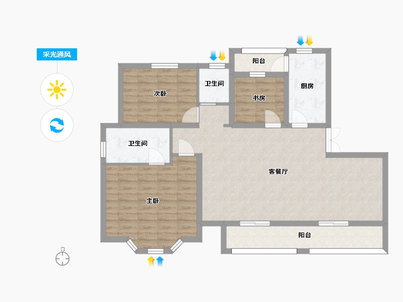 江苏省-苏州市-碧悦湾128㎡-101.97-户型库-采光通风