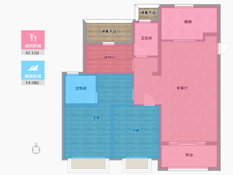 江苏省-苏州市-太仓都会之光花苑3,9,10栋G户型108m²-91.01-户型库-动静分区