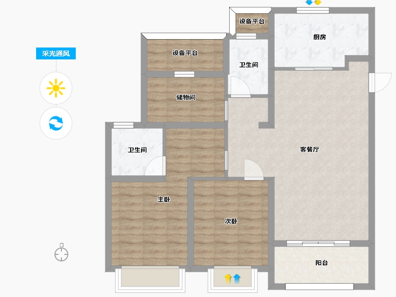 江苏省-苏州市-太仓都会之光花苑3,9,10栋G户型108m²-91.01-户型库-采光通风