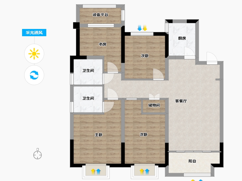 江苏省-苏州市-伴湖雅苑3,2,1,10栋117㎡-97.11-户型库-采光通风