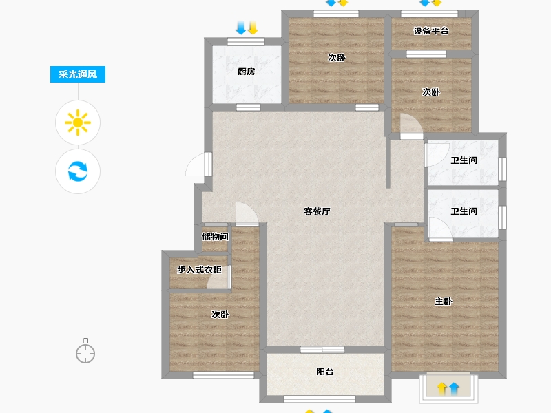 江苏省-苏州市-伴湖雅苑3,8栋136㎡-111.60-户型库-采光通风