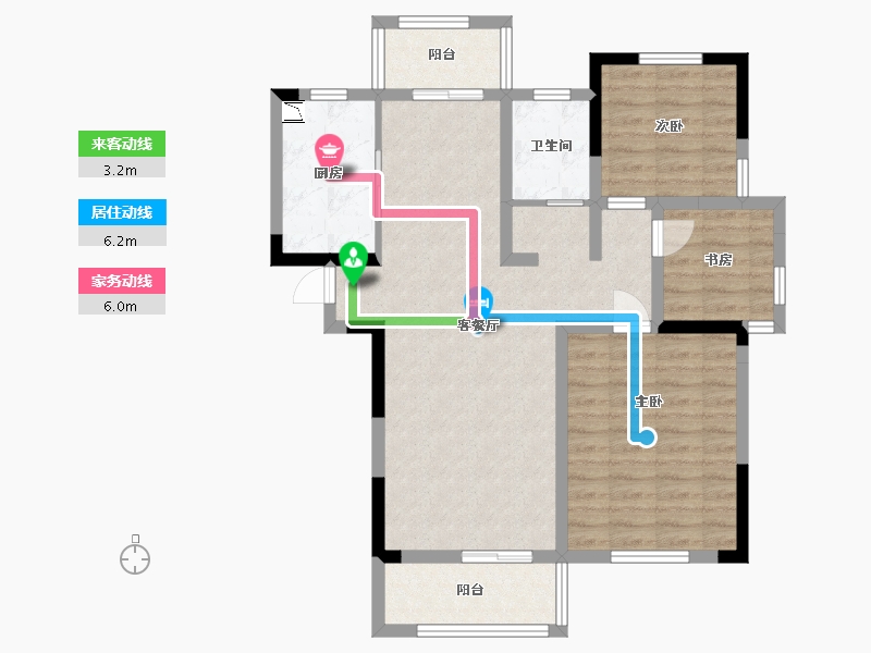 江苏省-苏州市-廊桥嘉苑E2户型105m²-83.78-户型库-动静线