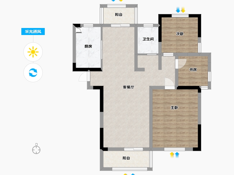 江苏省-苏州市-廊桥嘉苑E2户型105m²-83.78-户型库-采光通风