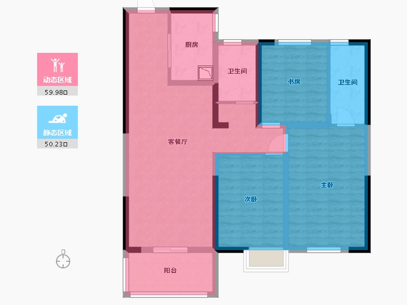 江苏省-苏州市-珠江御景花园B户型122m²-97.98-户型库-动静分区