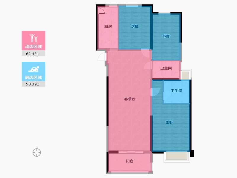 江苏省-苏州市-珠江御景花园C户型126m²-100.58-户型库-动静分区