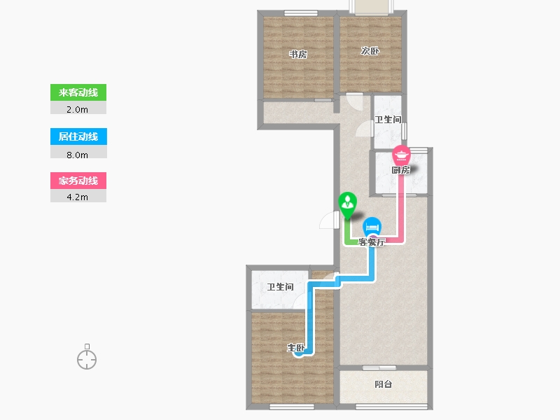 江苏省-苏州市-睿怡庭7,8,9栋B户型120m²-96.20-户型库-动静线