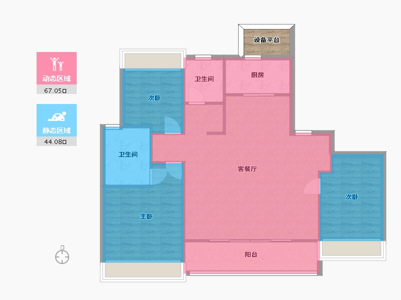 江苏省-苏州市-滨河四季云庭17,14栋128㎡-105.13-户型库-动静分区