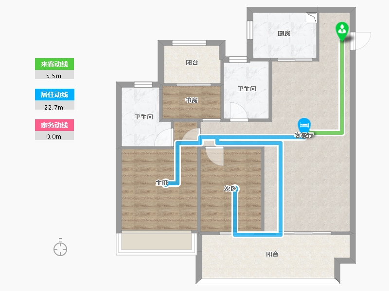 江苏省-苏州市-张家港建发泱誉B户型114m²-91.30-户型库-动静线