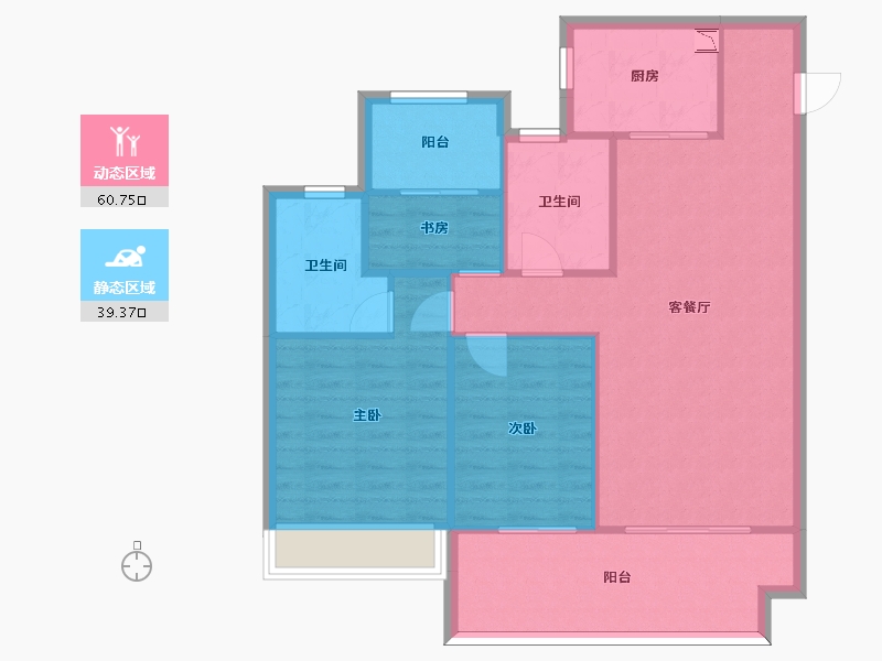 江苏省-苏州市-张家港建发泱誉B户型114m²-91.30-户型库-动静分区