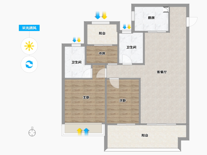 江苏省-苏州市-张家港建发泱誉B户型114m²-91.30-户型库-采光通风