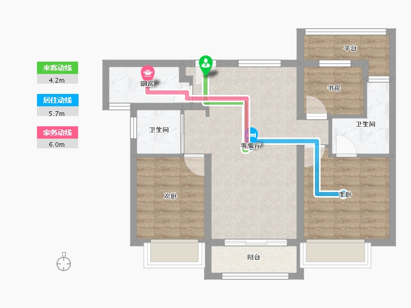 天津-天津市-合景誉峰誉峰园26号楼建面96m²-66.96-户型库-动静线