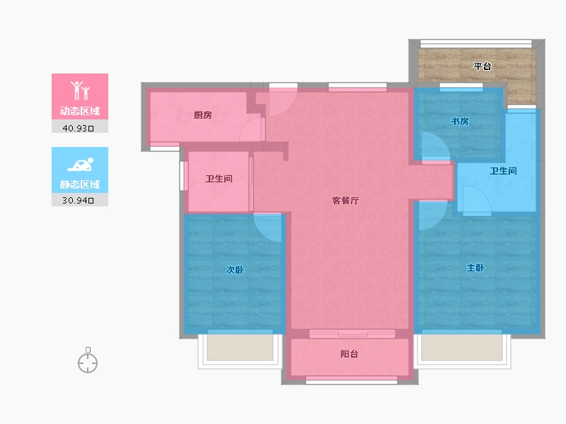 天津-天津市-合景誉峰誉峰园26号楼建面96m²-66.96-户型库-动静分区