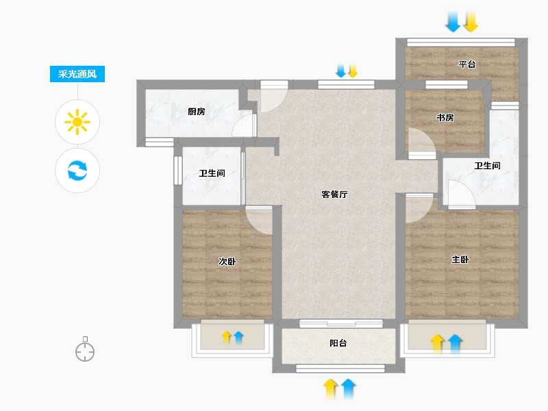 天津-天津市-合景誉峰誉峰园26号楼建面96m²-66.96-户型库-采光通风