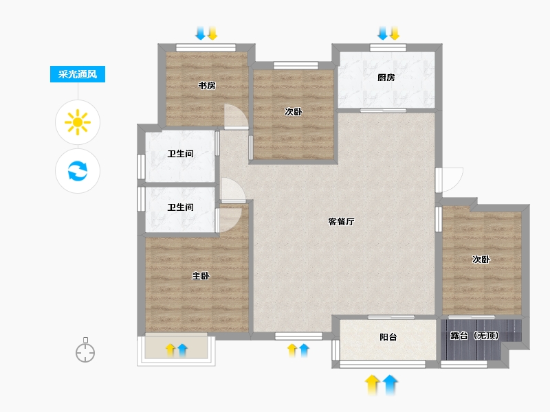 江苏省-苏州市-禹洲嘉誉山117㎡-93.24-户型库-采光通风