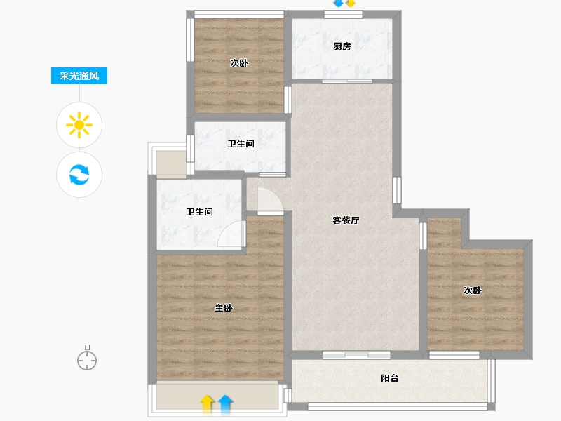 江苏省-苏州市-首开棠前如苑10幢107㎡-85.89-户型库-采光通风