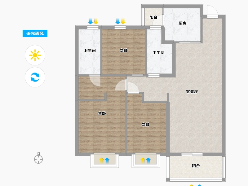 江苏省-苏州市-太仓恒大文化旅游城1栋125㎡-100.00-户型库-采光通风