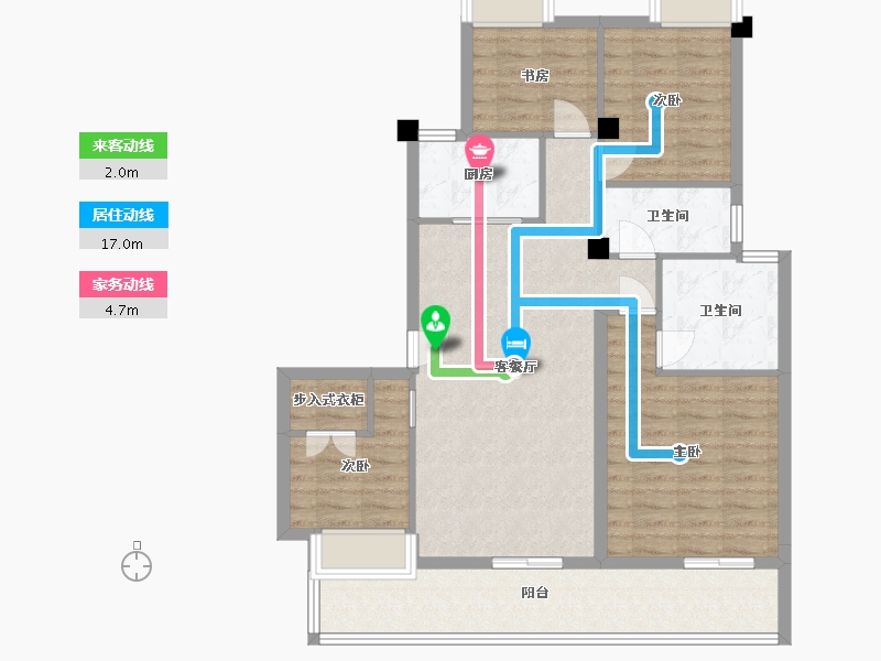 江苏省-苏州市-熙岸原著7,原著栋8洋房A3-124㎡-99.51-户型库-动静线