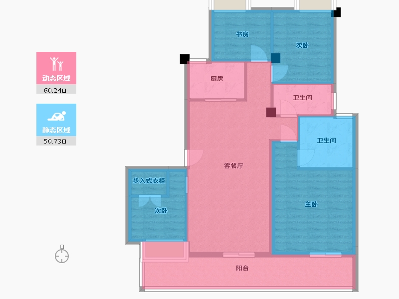 江苏省-苏州市-熙岸原著7,原著栋8洋房A3-124㎡-99.51-户型库-动静分区