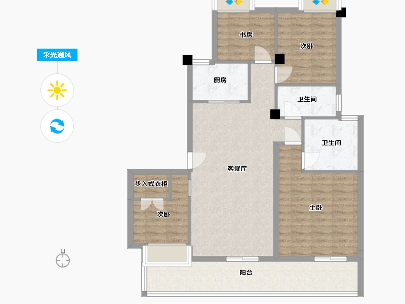 江苏省-苏州市-熙岸原著7,原著栋8洋房A3-124㎡-99.51-户型库-采光通风