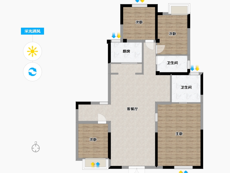 江苏省-苏州市-熙岸原著洋房7,8,9,10栋A1-150㎡-119.88-户型库-采光通风