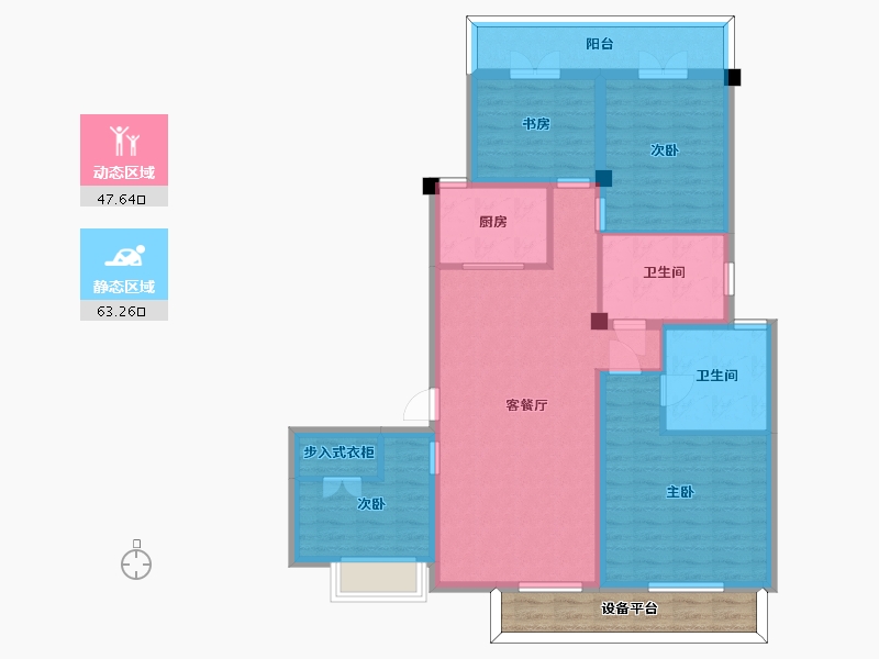 江苏省-苏州市-熙岸原著洋房原著7,原著8栋A4-124㎡-104.85-户型库-动静分区