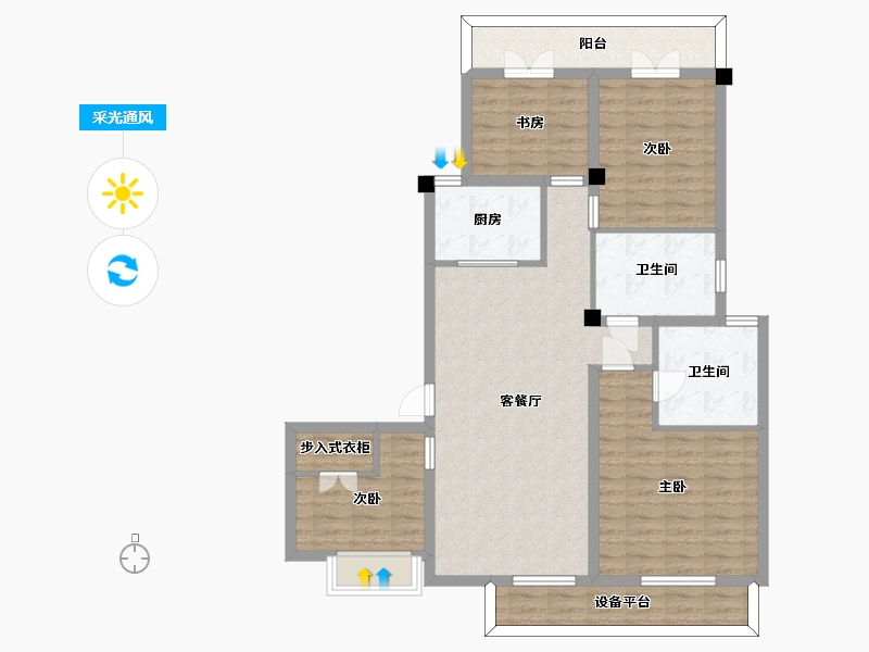 江苏省-苏州市-熙岸原著洋房原著7,原著8栋A4-124㎡-104.85-户型库-采光通风