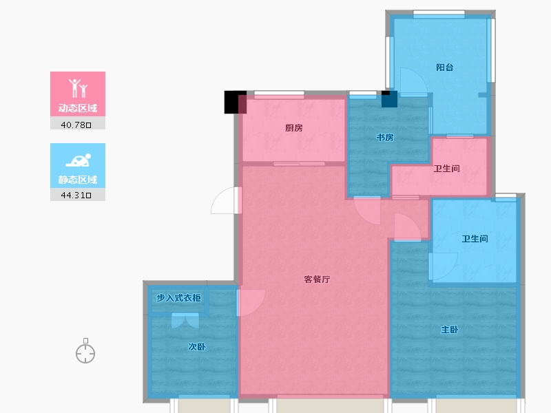 江苏省-苏州市-熙岸原著洋房原著7,原著9,原著10栋A6-97㎡-76.84-户型库-动静分区