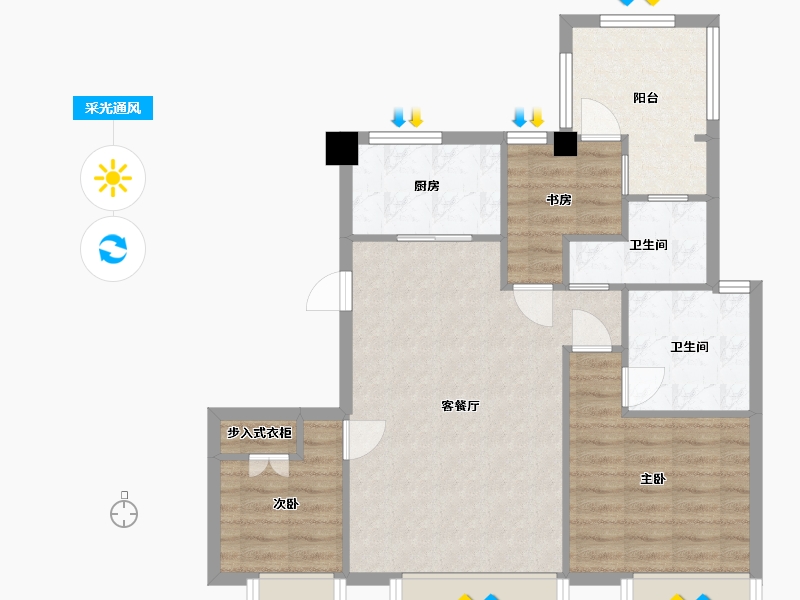 江苏省-苏州市-熙岸原著洋房原著7,原著9,原著10栋A6-97㎡-76.84-户型库-采光通风