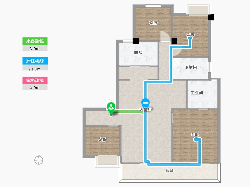 江苏省-苏州市-熙岸原著洋房7,8,9,10栋A2-150㎡-119.68-户型库-动静线