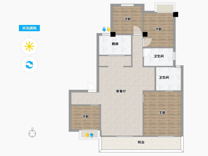 江苏省-苏州市-熙岸原著洋房7,8,9,10栋A2-150㎡-119.68-户型库-采光通风