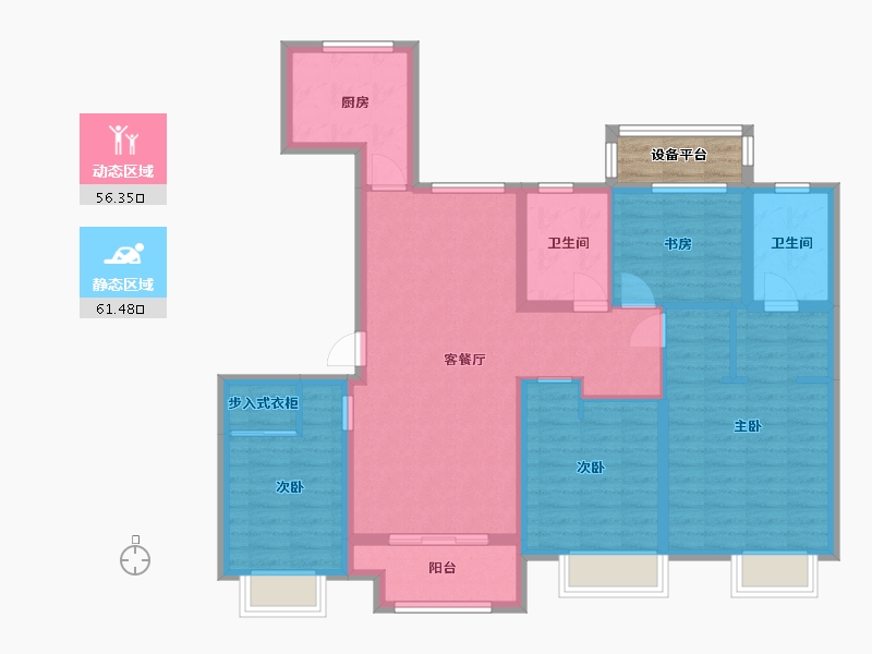 江苏省-苏州市-熙岸原著洋房D-130㎡-107.99-户型库-动静分区