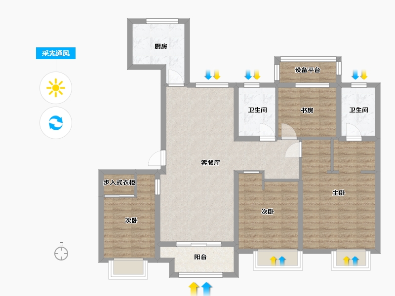 江苏省-苏州市-熙岸原著洋房D-130㎡-107.99-户型库-采光通风