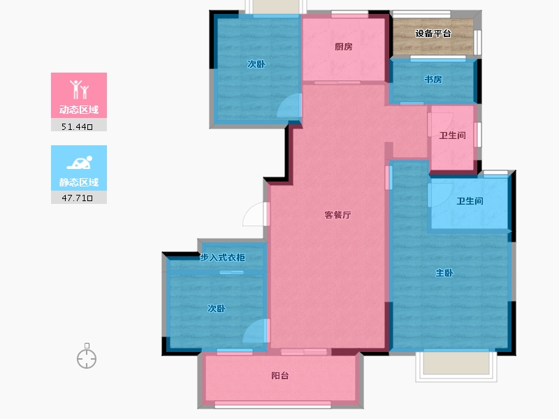 江苏省-苏州市-熙岸原著洋房B2-110㎡-91.06-户型库-动静分区