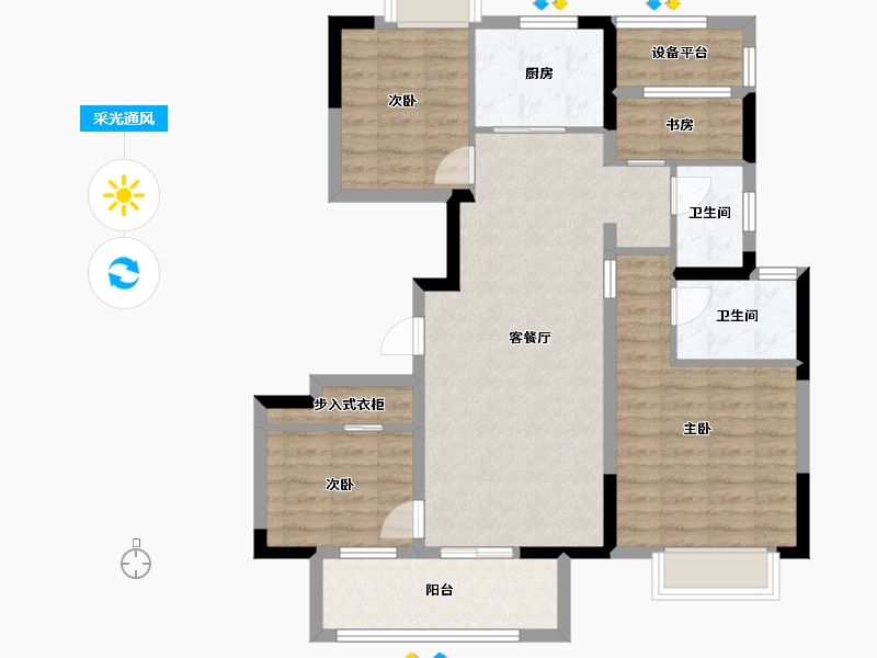 江苏省-苏州市-熙岸原著洋房B2-110㎡-91.06-户型库-采光通风