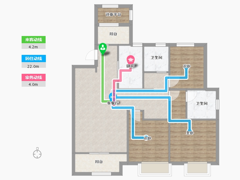 江苏省-苏州市-熙岸原著小高层熙岸1,熙岸2栋,B1-110㎡-90.76-户型库-动静线