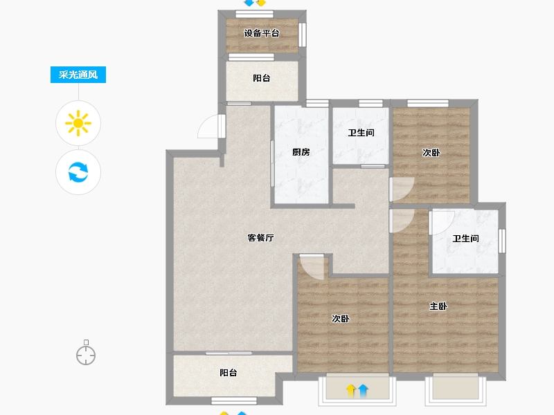 江苏省-苏州市-熙岸原著小高层熙岸1,熙岸2栋,B1-110㎡-90.76-户型库-采光通风