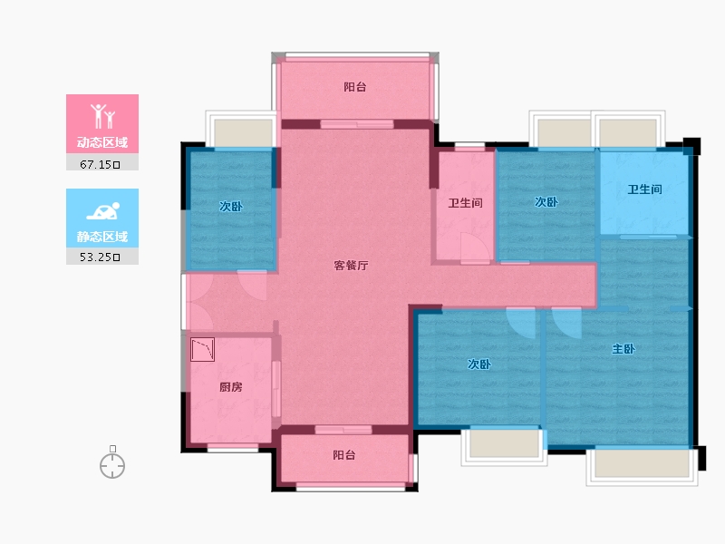 湖南省-长沙市-时代年华4，8，9，10，11号楼,142.03㎡户型-108.38-户型库-动静分区