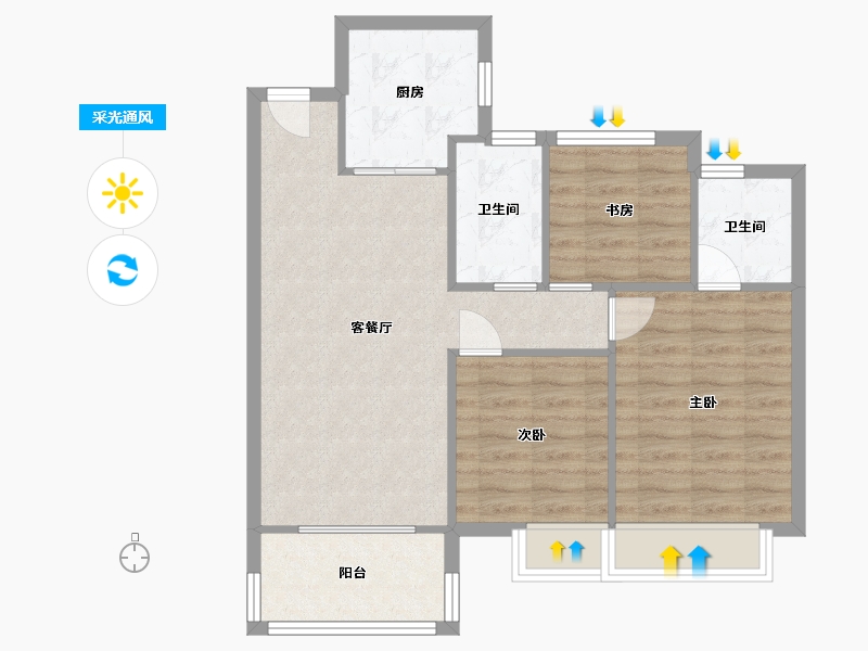 湖南省-长沙市-华润桃源里28，33，38，41，42号楼102.04㎡户型-74.88-户型库-采光通风