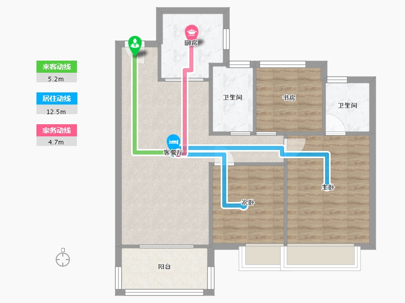 湖南省-长沙市-华润桃源里28，33，38，41，42号楼102.04㎡户型-74.88-户型库-动静线