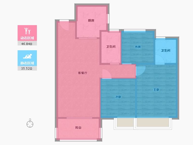 湖南省-长沙市-华润桃源里28，33，38，41，42号楼102.04㎡户型-74.88-户型库-动静分区