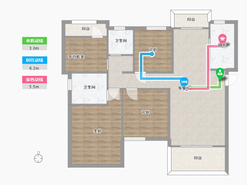 湖南省-长沙市-华润桃源里28，33，41，42号楼132.69㎡户型-100.47-户型库-动静线