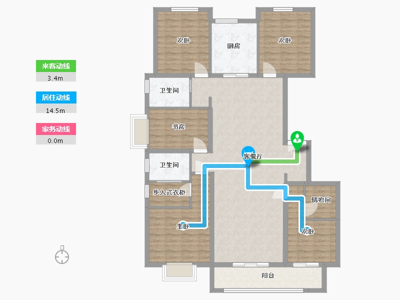 湖南省-长沙市-大汉汉园1号楼A户型179m²-135.80-户型库-动静线