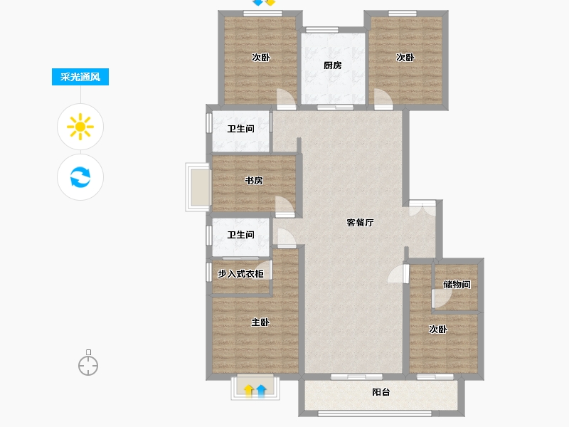 湖南省-长沙市-大汉汉园1号楼A户型179m²-135.80-户型库-采光通风