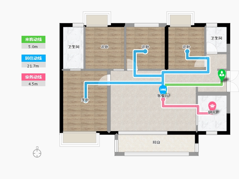 湖南省-长沙市-时代年华2，-13，14，15，16号楼121.29㎡户型-90.73-户型库-动静线