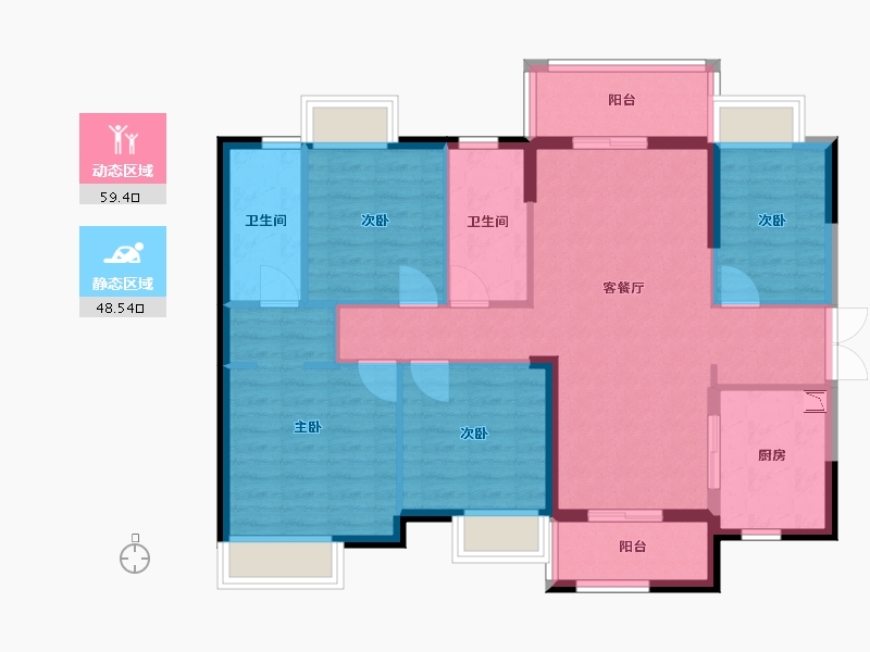 湖南省-长沙市-时代年华10，11，13，14号楼,128.35㎡户型-96.75-户型库-动静分区