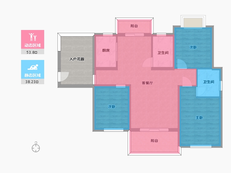 湖南省-长沙市-富兴悦府2,6栋115.13㎡户型-91.78-户型库-动静分区