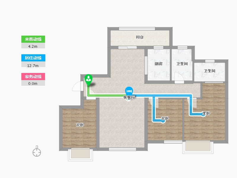 湖南省-长沙市-大汉汉府1栋,2栋A2A3A4户型120m²-86.78-户型库-动静线