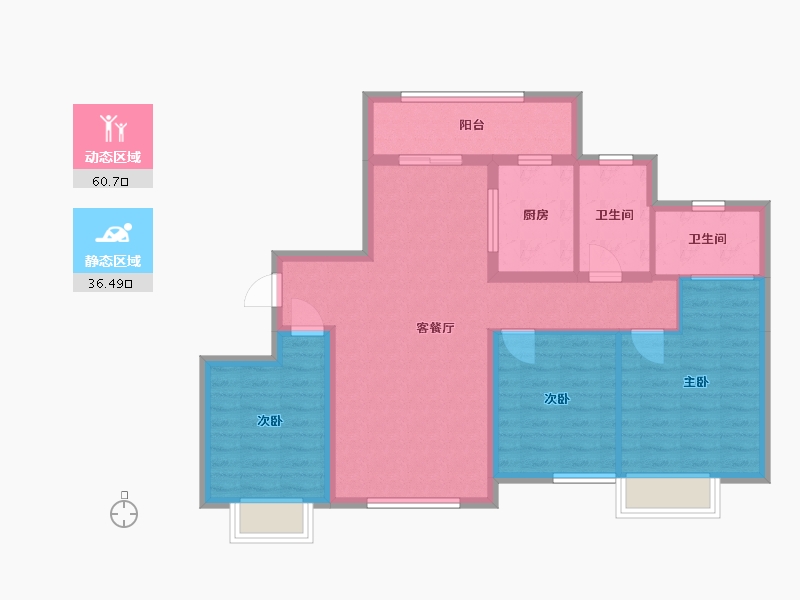 湖南省-长沙市-大汉汉府1栋,2栋A2A3A4户型120m²-86.78-户型库-动静分区