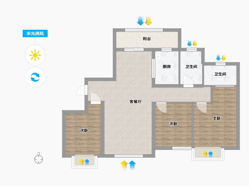 湖南省-长沙市-大汉汉府1栋,2栋A2A3A4户型120m²-86.78-户型库-采光通风