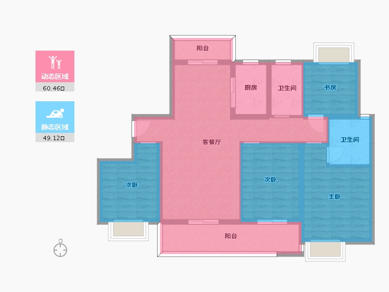 湖南省-长沙市-大汉汉府9,10栋130m²-97.42-户型库-动静分区